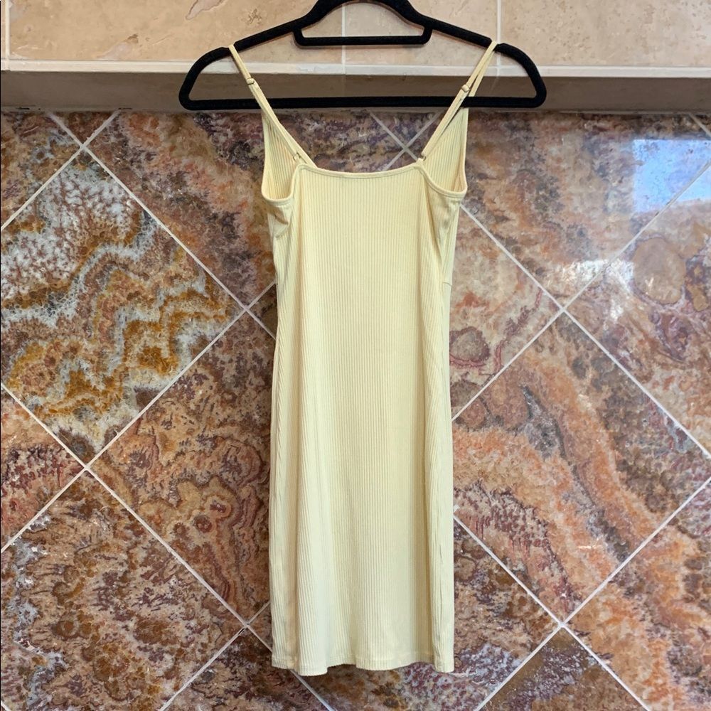 Bear Dance Spring Easter Pastel Yellow Ribbed Tie-Front Mini Dress Size Small - Picture 2 of 8